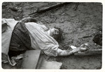 The corpse of a Polish woman who was killed during an air raid in besieged Warsaw.