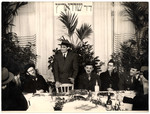 Joseph Schwartz, the European director of the Joint Distribution Committee, addresses a meeting of the Association of Orthodox Jews (AIP) in France after the war.