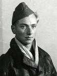Close-up portrait of Gerard Horst Meyerfeld (donor's cousin) in his FFI uniform, Forces Francaises de l'Interieur.