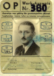Work permit used by the donor's father, Leo Kulka, during his years in hiding in occupied Warsaw.