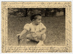 Photograph representing Margarida (now Margarida Lane Reik de Frankel), the granddaughter of Helene Reik, playing on a field in Teresopolis, Brazil, in April 1940.