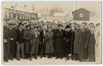 Group portrait of Jewish DPs in a camp in Sweden.
