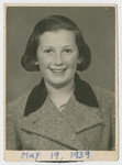 Studio portrait (possibly a passport photograph) of Ruth Taub.