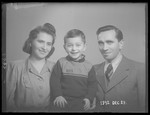 Studio portrait of Samuel (Shimku) Klein with his first wife, Ruki, and their son, Hershel.