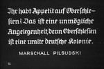 13th Nazi propaganda slide from Hitler Youth educational material titled "Border Land Upper Silesia."

Ihr habt Appetit auf Oberschlesien? Das ist eine unmögliche Angelegenheit, denn Oberschlesien ist eine uralte deutsche kolonie.