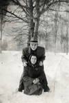 Joseph Dekalo and Dora Levy pose in the snow prior to leaving Bulgaria for Palestine.