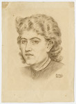 Portrait drawing in pencil of a young woman, Trudy (Gertrude)Blau at 19, in Theresienstadt, by the artist Alfred Bergel.