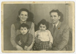 Portrait of the Zinger family in the Bergen-Belsen displaced persons camp.