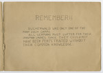 Concluding page entitled REMEMBER!! of a photograph album titled "Buchenwald/or a Glance at German "Kultur"" by Murray Bucher.