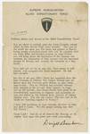 Letter from Eisenhower announcing American troops are about to embark on a Great Crusade pasted into a photograph album titled "Buchenwald/or a Glance at German "Kultur"" by Murray Bucher.