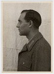 Mug shot of an S.S. officer Engelbert Valentin Niedermeyer stationed at Dachau, who was arrested when the camp was liberated by American forces on April 29, 1945.