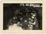 Jewish youth eat in the dining room of the La Ramee agricultural school in Belgium.