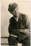 Studio portrait of Wolf Laudon wearing his Polish policeman's uniform.