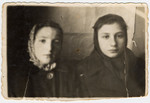 Close-up portrait of Zophia Shulman and her cousin Feiga Monczarz in Kock where they fled after the liquidation in Serokomla.