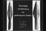 23rd Nazi propaganda slide for a Hitler Youth educational presentation entitled "5000 years of German Culture."

Lanzenspitze mit hatentreuz als glückbringendes Zeichen
//
Spear with swastika as an auspicious sign.