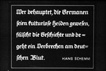 38th Nazi propaganda slide for a Hitler Youth educational presentation entitled "5000 years of German Culture."

Wer behauptet, die Germanen seien kulturlose Heiden gewesen, fälscht die Geschichte und begeht ein Verbrechen am deutschen Blut.