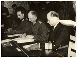 Original Caption: "Unconditional Surrender of Germany Signed at Reims; Colonel Ceneral Gustaf Jodl, German Chief of Staff to Admiral Karl Doenitz, signed at 2:41 a.m.