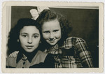 Studio portrait of two Jewish sisters, Bertha and Malka Teitelbaum, who escaped France for Switzerland.