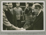Adolf Hitler greets King Boris III of Bulgaria. 

Original caption reads: The Führer received King Boris of Bulgaria at his headquarters following the collapse of the Yugoslavian state for discussion of pending political questions and...