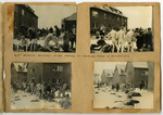 Photographs of delousing pasted into a photograph album titled "Buchenwald/or a Glance at German "Kultur"" by Murray Bucher.