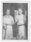 Bernard Pasternak (left) and another man work in a kitchen [possibly in the Bagnoli or Trani displaced persons camp.]