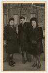 Portrait of three young Jewish women in the Bensheim displaced persons' camp.