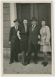 Portrait of four siblings from Kusnice.

Pictured from left to right Eugene Friedman, his oldest sister Ruchie ( Rochel, later Halpert) , his older brother Jacob (Sruli) Friedman, and Rivchu (Rivka, later Gross).