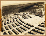 Postwar aerial view of Buchenwald concentration camps, showing the barracks.
