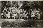 Group portrait of a club gathering.

Among those pictured are Hilda Wiener (seated in front, eighth from the left), her daughter Nelly (standing in front of her), Richard Wiener (second/third row, behind Hilda and wearing light colored shirt), and Leo Weiss (?) (standing second to the right of Richard).