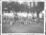 Children line up for morning gymnastics on the grounds of the Korczak orphanage.