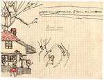 Color child's drawing of a schoolroom in Chateau de la Hille drawn by Henri Vos.