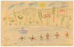 A child's drawing of swimming/playing in a lake in Chateau de la Hille.