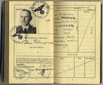 Interior page of a passport granted to Hans Ehrenfeld and stamped with Nazi seals.