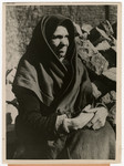 Close-up portrait of a Polish woman inside of a Displaced Persons camp.