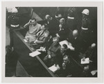 Photograph of the defendant's dock at the International Military Tribune in Nuremberg.