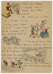 Page two of an illustrated capsule biography of survivor and cartoonist Georg Fejer compiled to support his application for an American immigration visa.