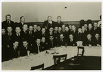 Hungarian Jewish men who had served together in the Sarospatak labor camp gather for a meeting at the Hotel Schalkhaz in Kosice.