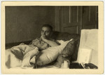 Close-up portrait of a Jewish man recuperating after liberation in a sanatorium in Gauting.