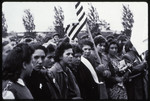 Female survivors of the Dachau concentration camp gather for a memorial service after liberation.