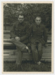 Close-up portrait of Jewish POWs Leopold Guttman (left) and Arnold Silberfeld (right) in Stalag 10 C.