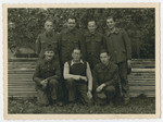 Group portrait of prisoners in Stalag 10 C.

Piictured in the back row (left to right) are Arnold Silberfeld, Leopold Guttman, and Henry Kahn.