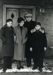 Members of the Volovelski pose outside a home [in either Pruzhany or Drohichin]

From left to right are Jacob Volovelski, Feigele (a cousin from Drohichin), Moshe Volovelski, and Eliyahu Volovelski.