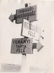 View of a street sign outside of Hajduhadhaz pointing to various towns.