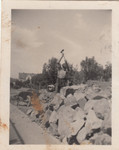 Members of a Jewish labor battalion smash rocks at a construction site in Hajduhadhaz.