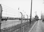 Long view of the electrified barbed wire fences at Buchenwald.