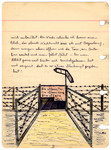 Illustrated page from the diary of Egon Weiss, showing the barned wire fence around the Athlit internment camp, which he compiled during and immediately after his detention in the camp.