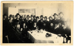 Group portrait of the Dabrowa rabbi and  his court.