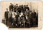 Group portrait of Jewish youth, members of the Betar movement, in Krosno, Poland.