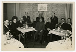 Zionist meeting of a group of Belgian Jews.  [It is unclear if this is wartime or postwar.]

Fela Perelman is third from left, Chaim Perelman is at the far right, and Abush Werber is next to Chaim Perelman.