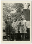 Portrait of three Jewish cousins in Botragy.

Pictured from left to right are Gyongyi Mermelstein (cousin of the donor), Edit Fogel, and Iren Fogel.